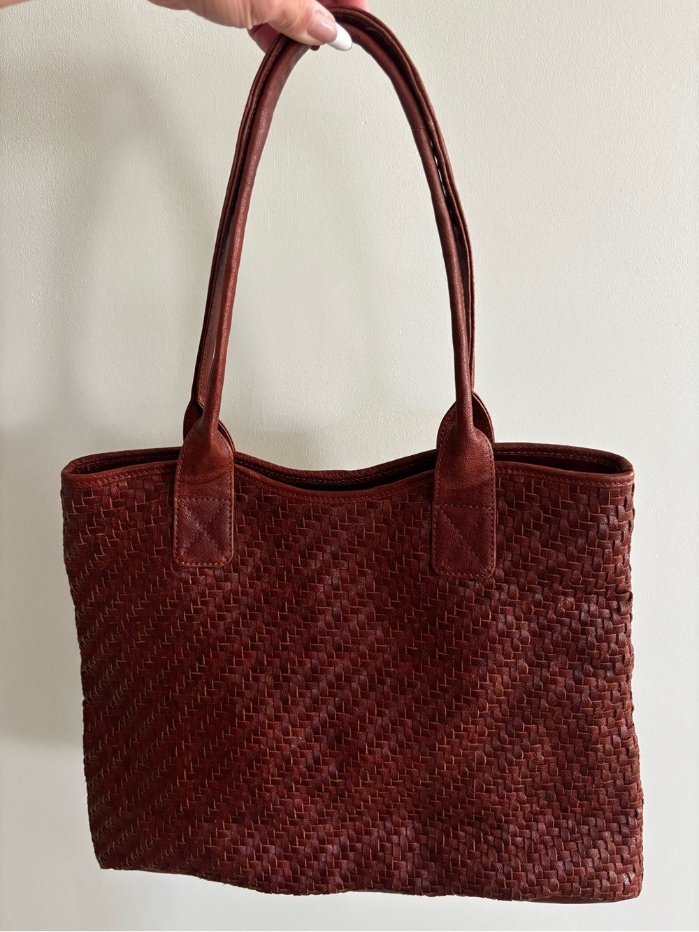 Woven Leather Tote Bag in Rich Chestnut
